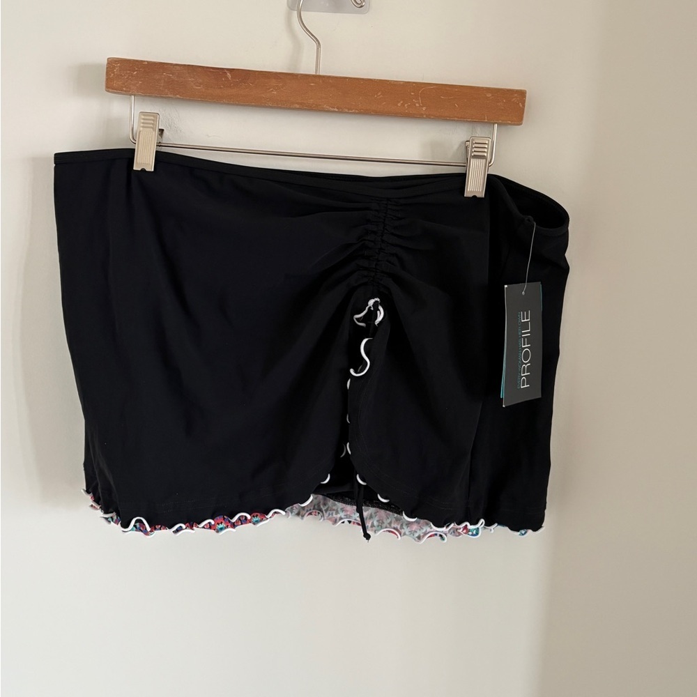 Profile by Gottex Classic Black Swimwear Skort Skirt with Ruched Trim Size 16 - Picture 7 of 9